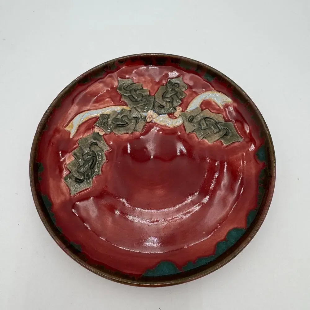 Pottery Plate Signed STK and Numbered 10/11 Holiday Decor by Simone Kilby